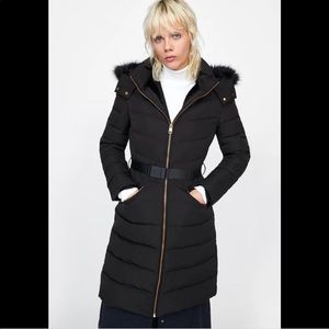 Zara black puffer hooded down coat jacket